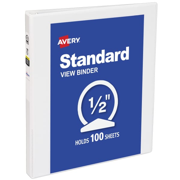 1/2" Standard View Binder, Round Rings, White